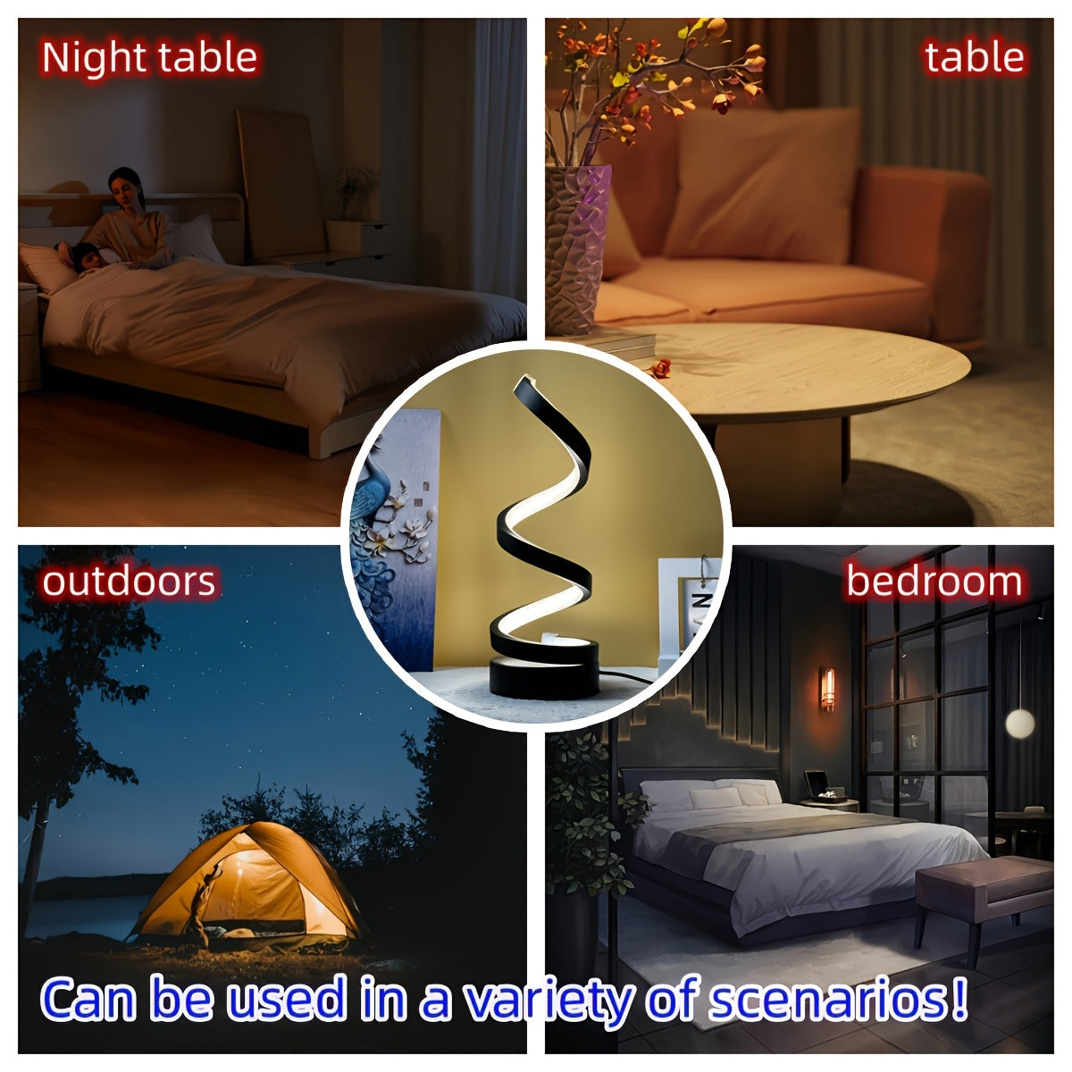 מנורת ספירלה מתכתית – דימר, 3 גווני אור, חיבור USB