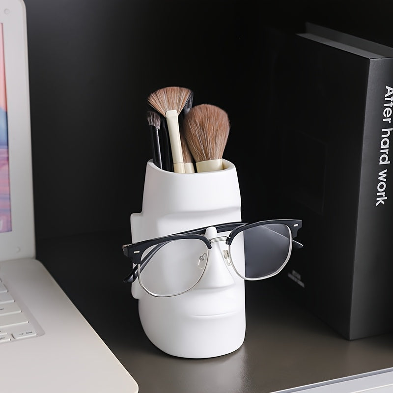 פסל מואי רב-תכליתי — מעמד למשקפיים + מחזיק מברשות/עפרונות + ואזה קטנה