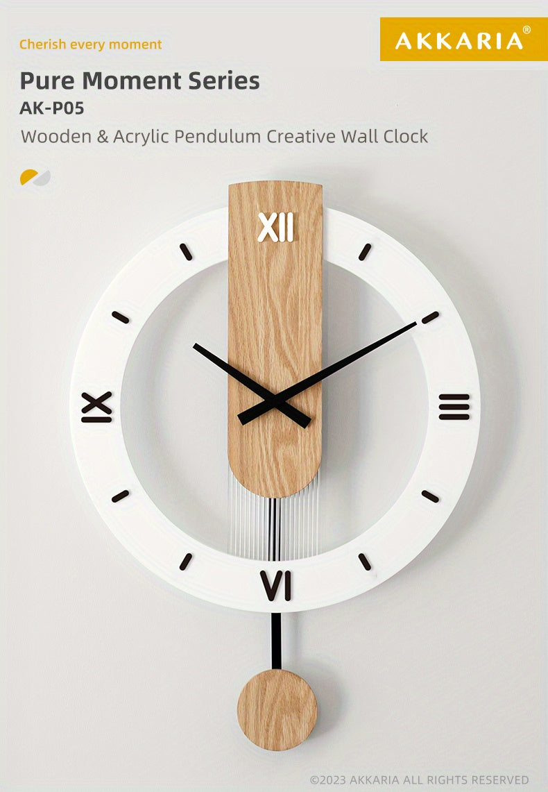 שעון קיר מטוטלת עץ-אקרילי — שקט, מודרני, בלי רעש