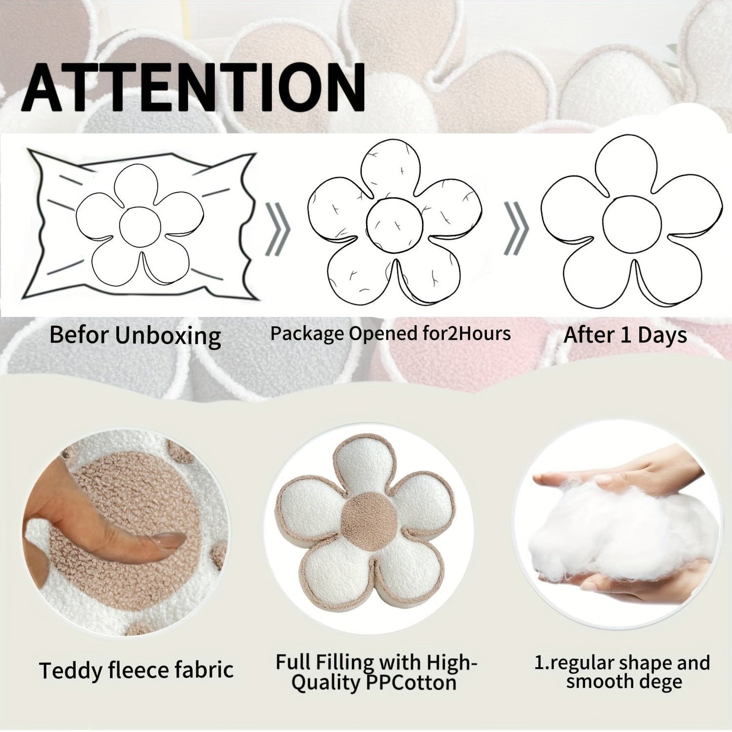 כרית פרח גיאומטרית – כיסוי פוליאסטר רך, ניתנת לכביסה