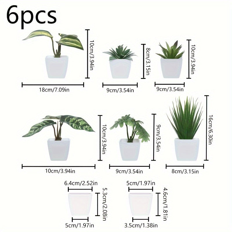 סט נורדי של 6 צמחים מלאכותיים — יופי נקי בלי טיפול