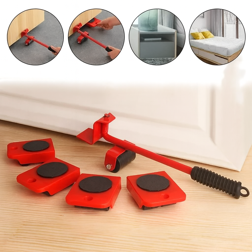 סט עזר להובלת רהיטים - מנוף הרמה + 4 בסיסים עם גלגלים