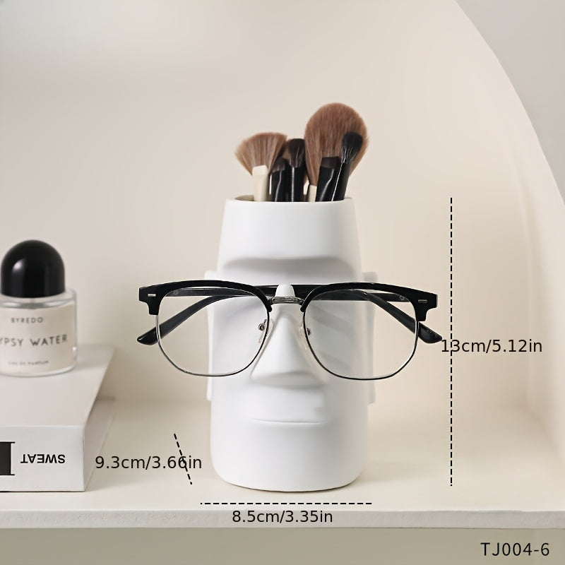 פסל מואי רב-תכליתי — מעמד למשקפיים + מחזיק מברשות/עפרונות + ואזה קטנה