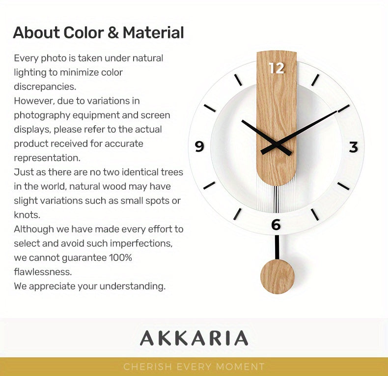 שעון קיר מטוטלת עץ-אקרילי — שקט, מודרני, בלי רעש