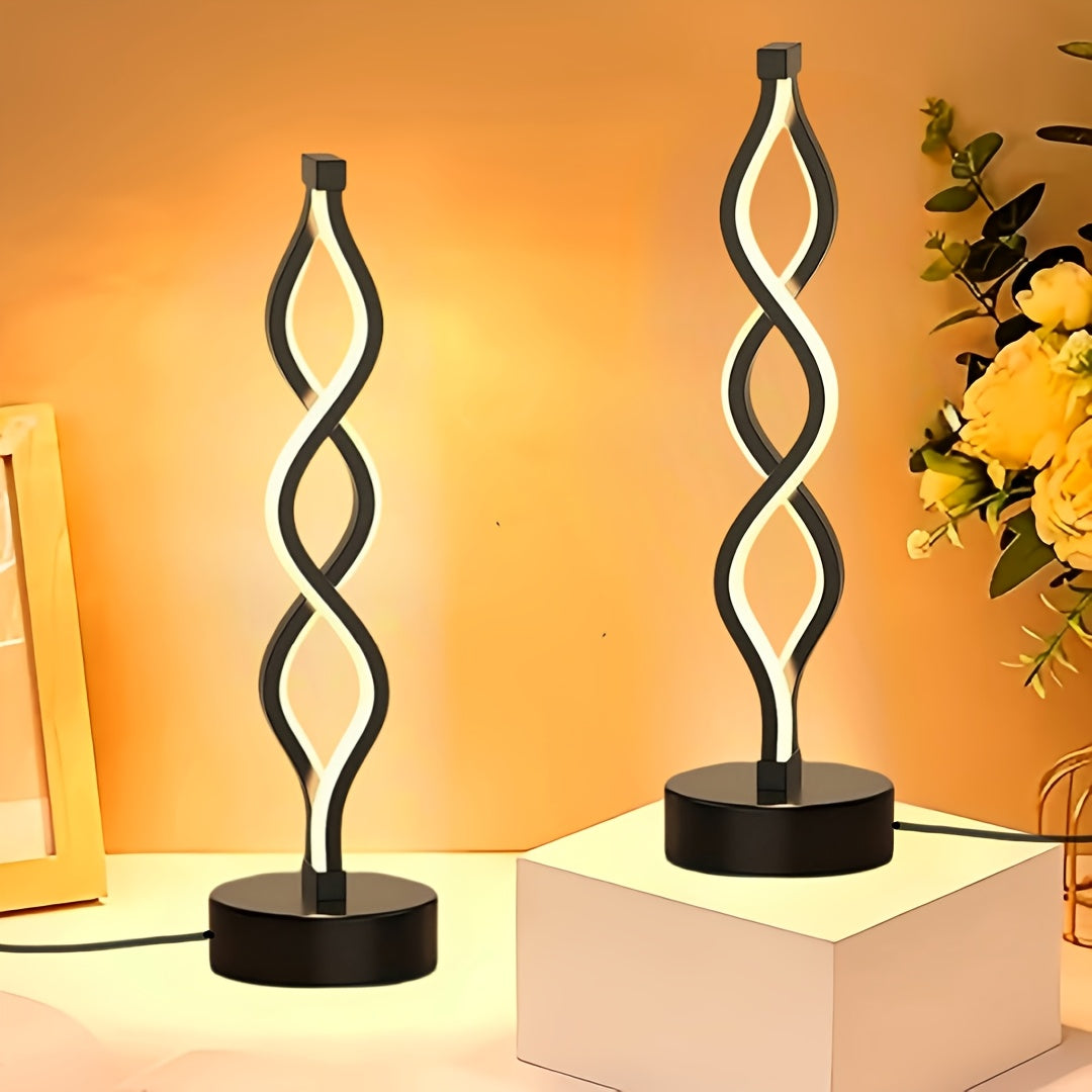 זוג מנורות ספירלה מעוצבות — שלושה גווני אור עם עמעום רציף