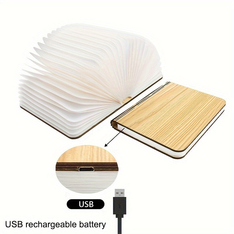 מנורת “ספר” מעץ מתקפל — 3 גווני אור, נפתחת 0–360°