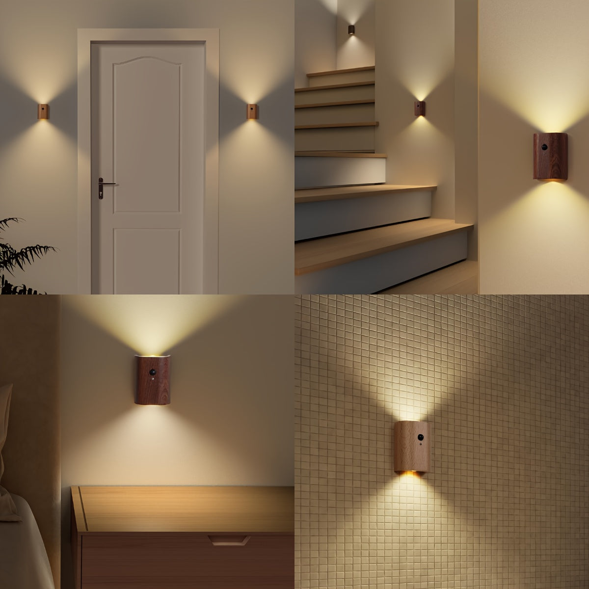 מנורת קיר חכמה עם חיישן תנועה (USB-C נטען) — אור חם למעלה ולמטה