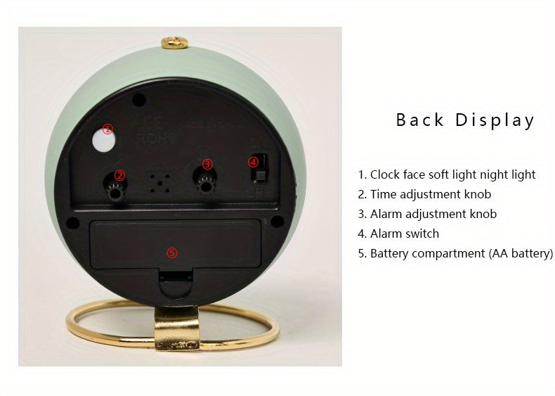 שעון שולחני נורדי שקט – מחוגים זוהרים ובסיס מתכת אלגנטי