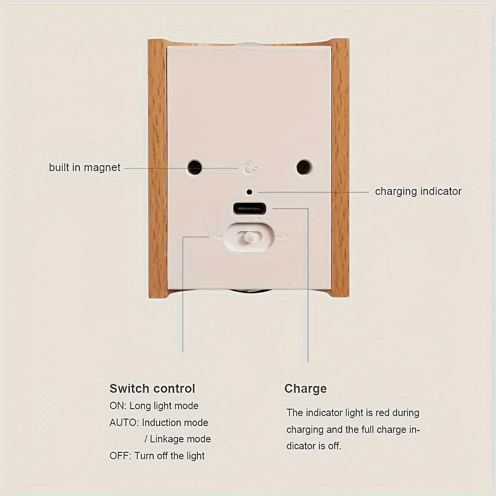מנורת קיר חכמה עם חיישן תנועה (USB-C נטען) — אור חם למעלה ולמטה