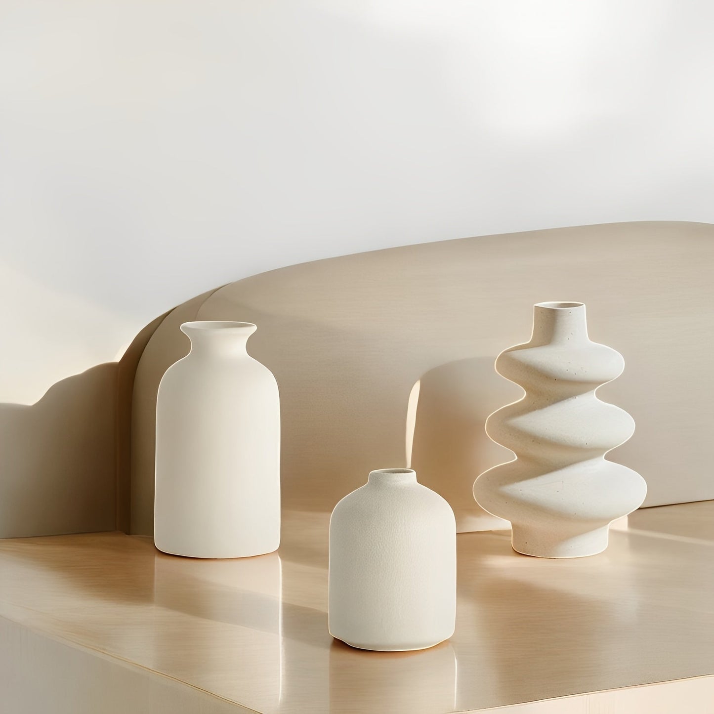 סט 3 אגרטלי קרמיקה – בוהו מינימליסטי, לבן טבעי