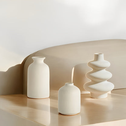 סט 3 אגרטלי קרמיקה – בוהו מינימליסטי, לבן טבעי