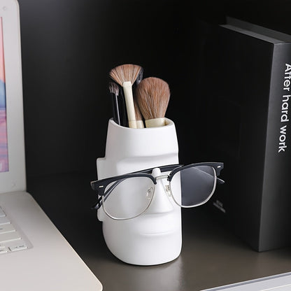 פסל מואי רב-תכליתי — מעמד למשקפיים + מחזיק מברשות/עפרונות + ואזה קטנה