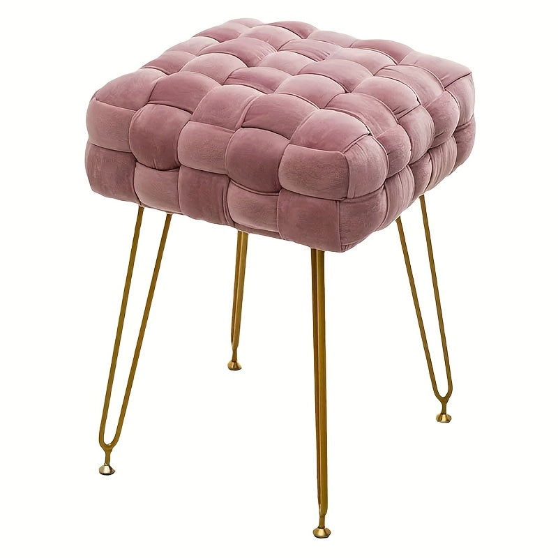 הדום/שרפרף ארוג בסגנון מודרני — רגלי מתכת מוזהבות וריפוד קטיפתי