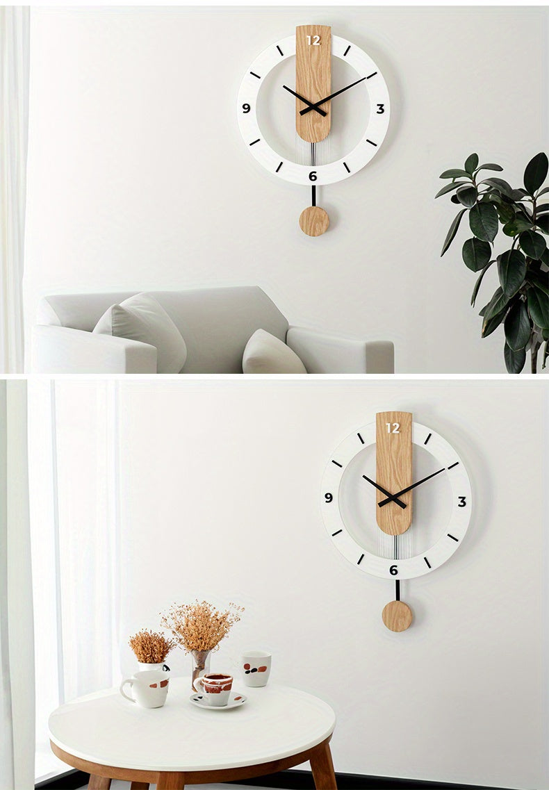 שעון קיר מטוטלת עץ-אקרילי — שקט, מודרני, בלי רעש