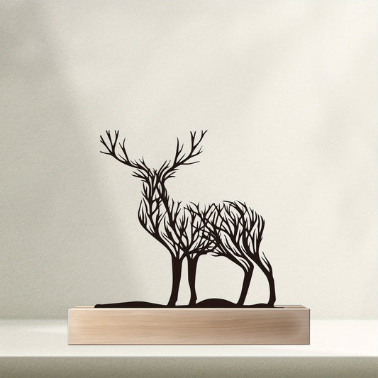 פסלון אייל מברזל על בסיס עץ — נקודת יופי שמחממת כל חלל