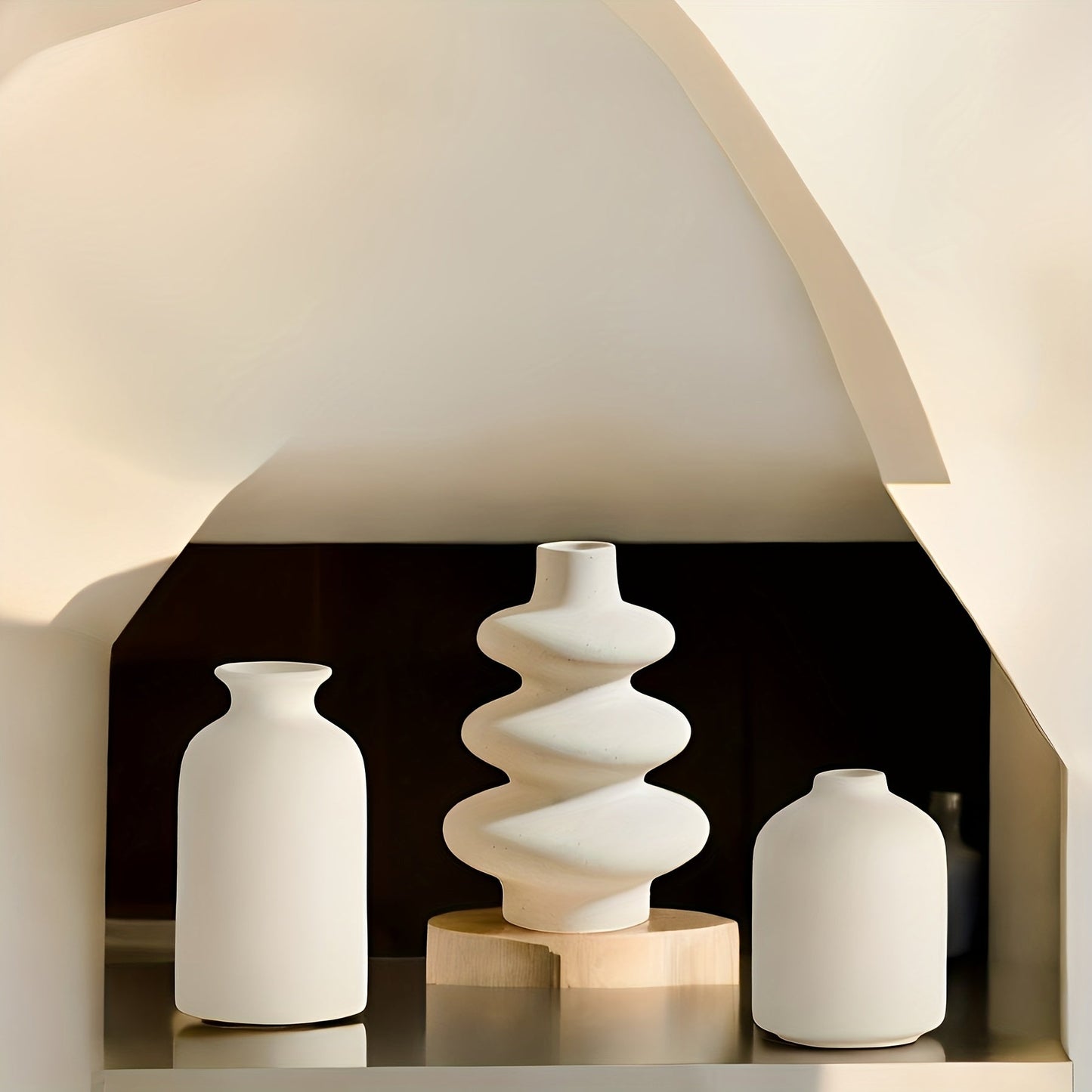 סט 3 אגרטלי קרמיקה – בוהו מינימליסטי, לבן טבעי