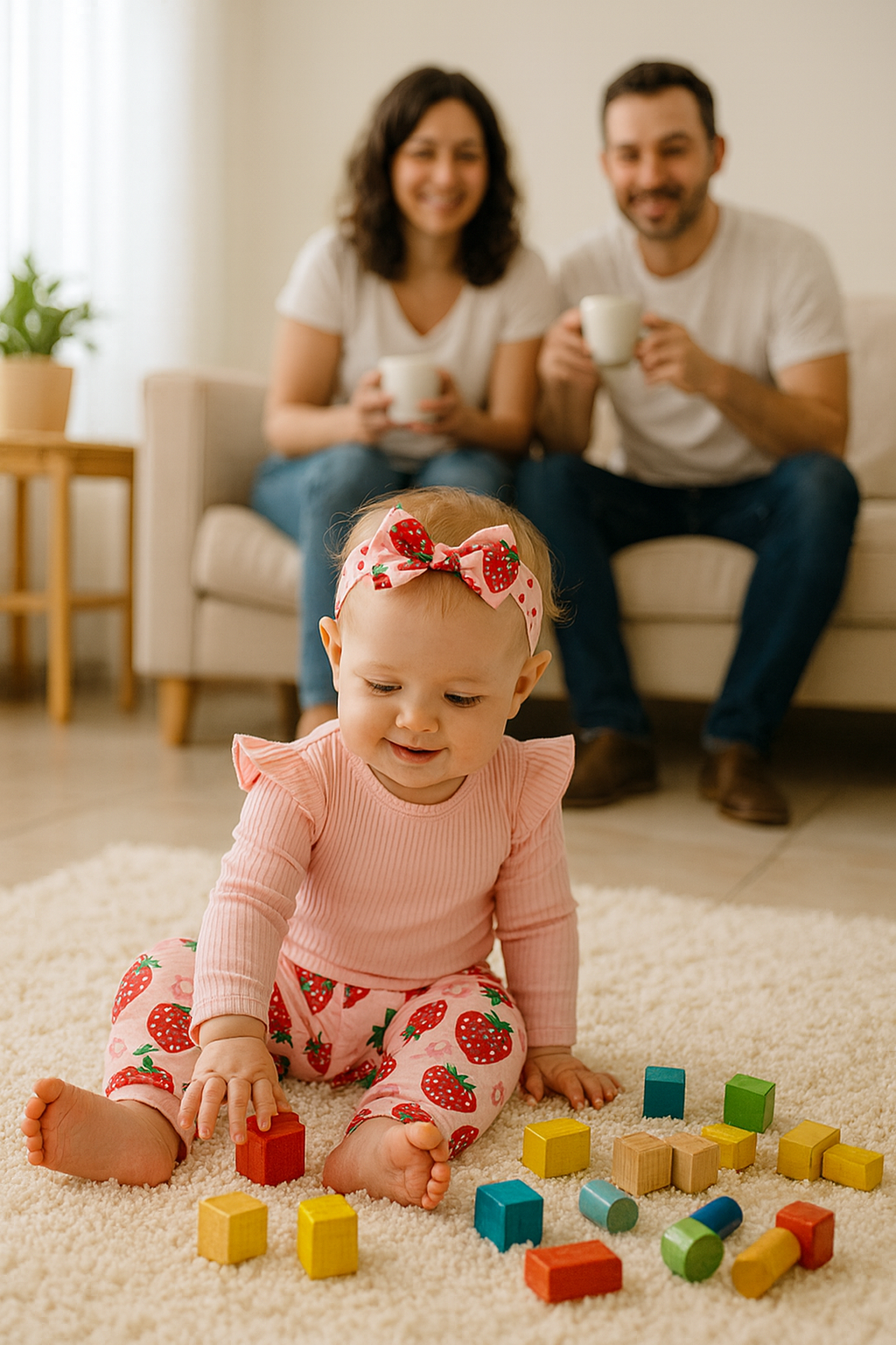 סט “תות מתוק” — בגד־גוף ריב שרוול ארוך + מכנס הדפס תות