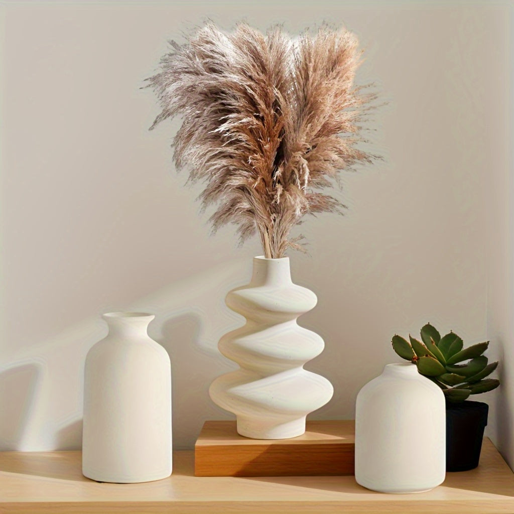 סט 3 אגרטלי קרמיקה – בוהו מינימליסטי, לבן טבעי