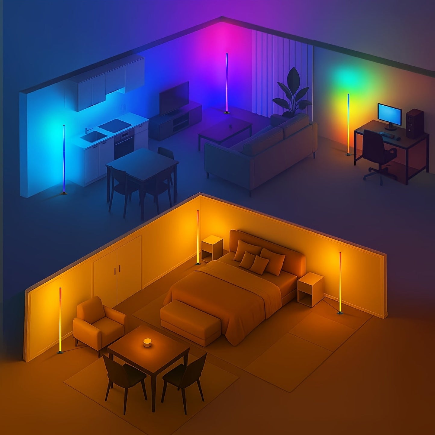 מנורת רצפה חכמה RGB – קיר שצובע את הערב