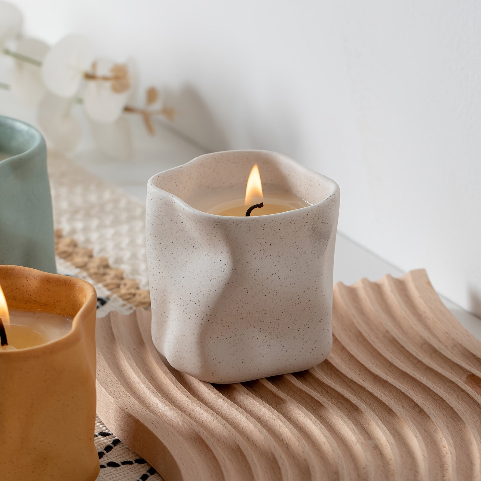 מחזיק נר קרמי – לבן מט