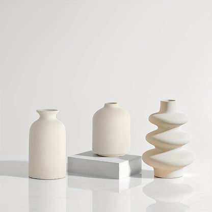 סט 3 אגרטלי קרמיקה – בוהו מינימליסטי, לבן טבעי