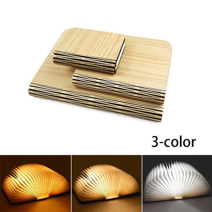 מנורת “ספר” מעץ מתקפל — 3 גווני אור, נפתחת 0–360°