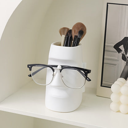 פסל מואי רב-תכליתי — מעמד למשקפיים + מחזיק מברשות/עפרונות + ואזה קטנה