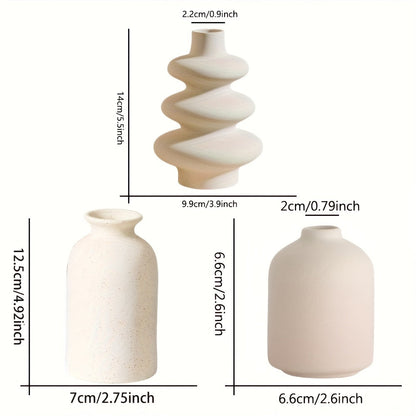 סט 3 אגרטלי קרמיקה – בוהו מינימליסטי, לבן טבעי