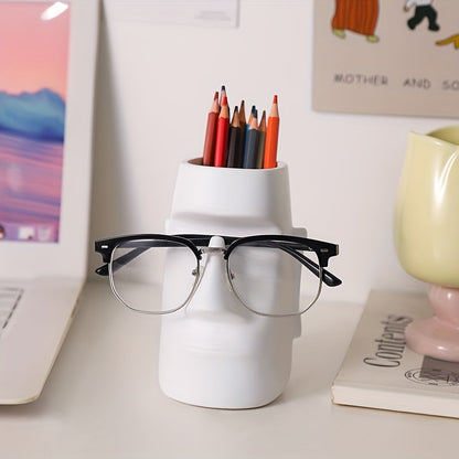 פסל מואי רב-תכליתי — מעמד למשקפיים + מחזיק מברשות/עפרונות + ואזה קטנה