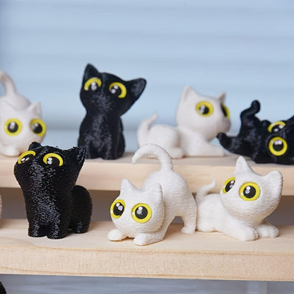 סט 5 חתולים קטנים מודפסים בתלת־ממד – עיניים “חיות”, חיוך על כל מדף