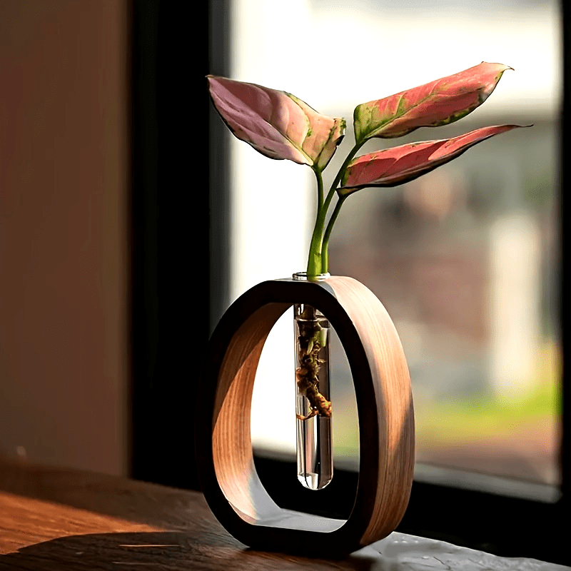 אגרטל מבחנה מעץ אגוז מלא — עיצוב אובלי נקי