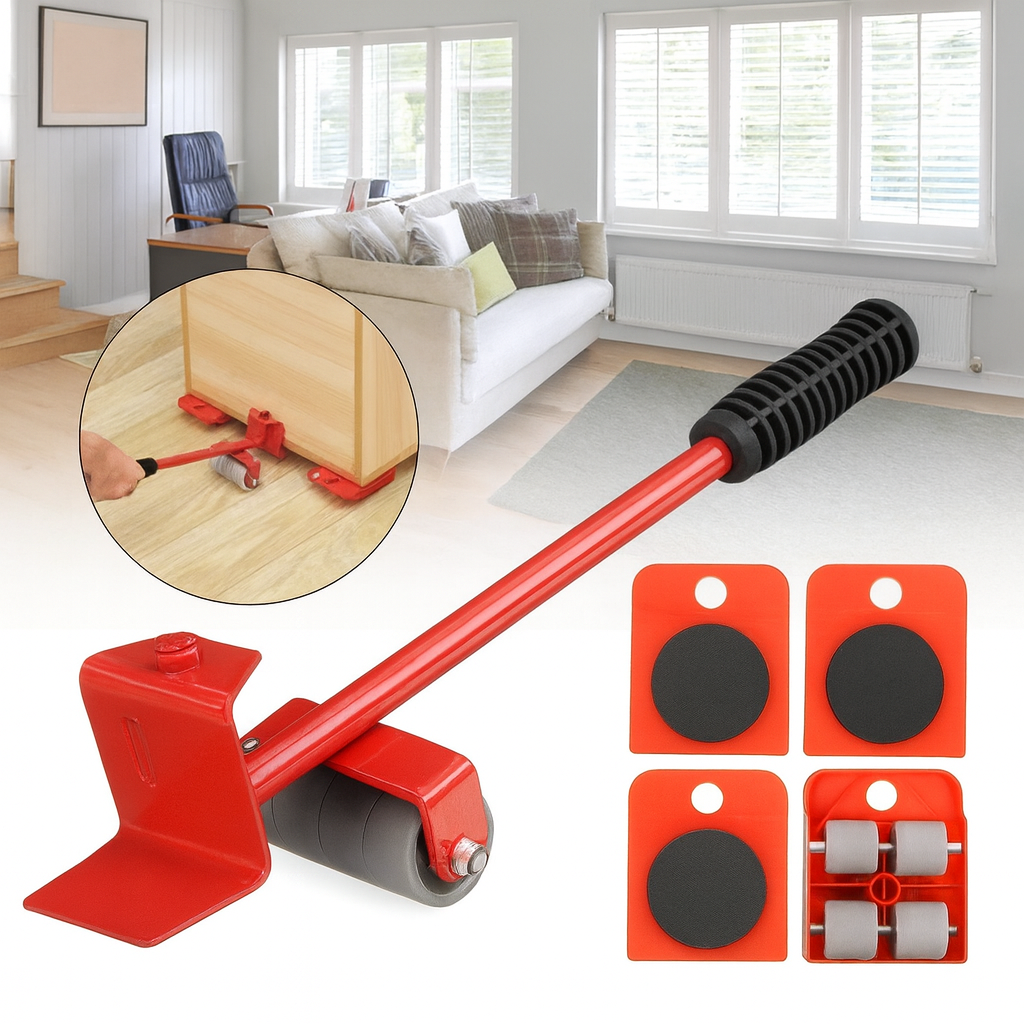 סט עזר להובלת רהיטים - מנוף הרמה + 4 בסיסים עם גלגלים